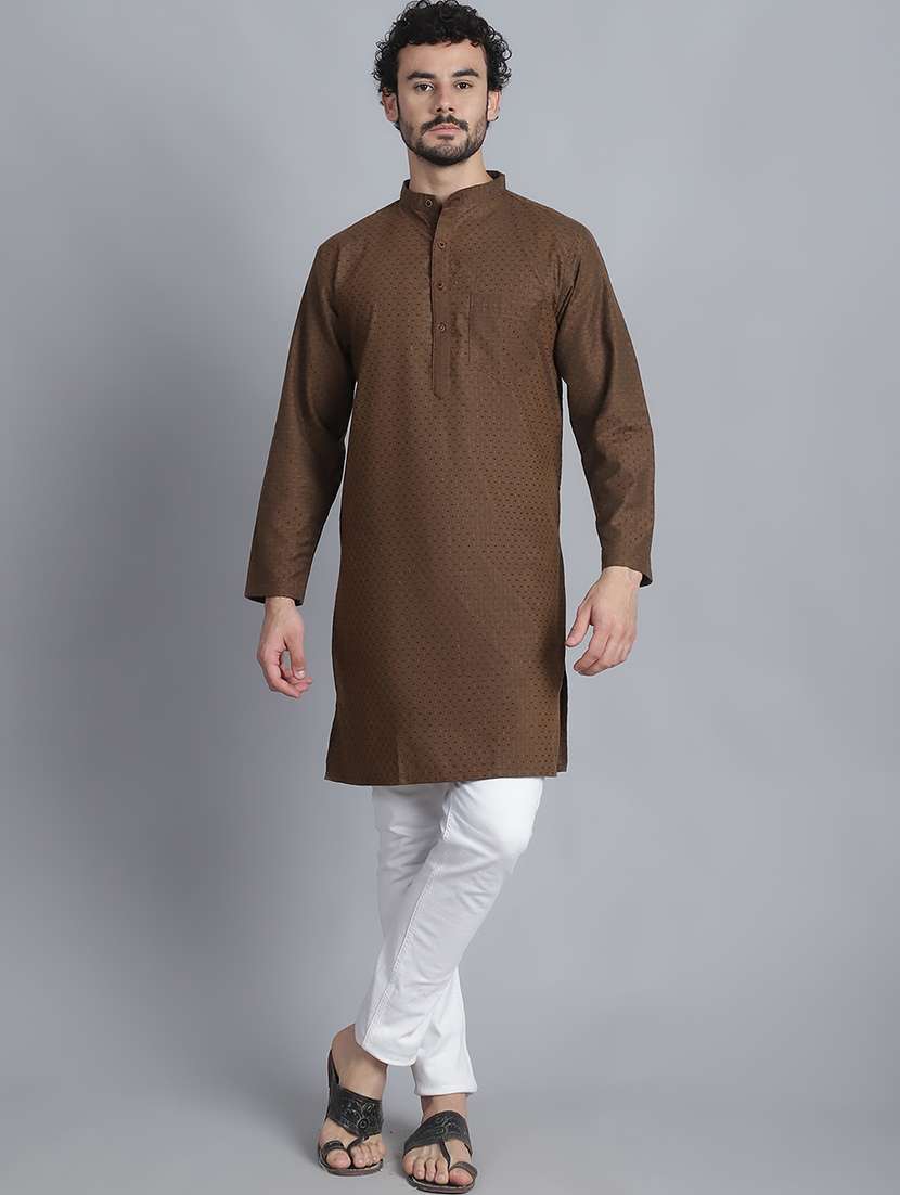 men self design mandarin neck long kurta - 22182672 -  Standard Image - 1