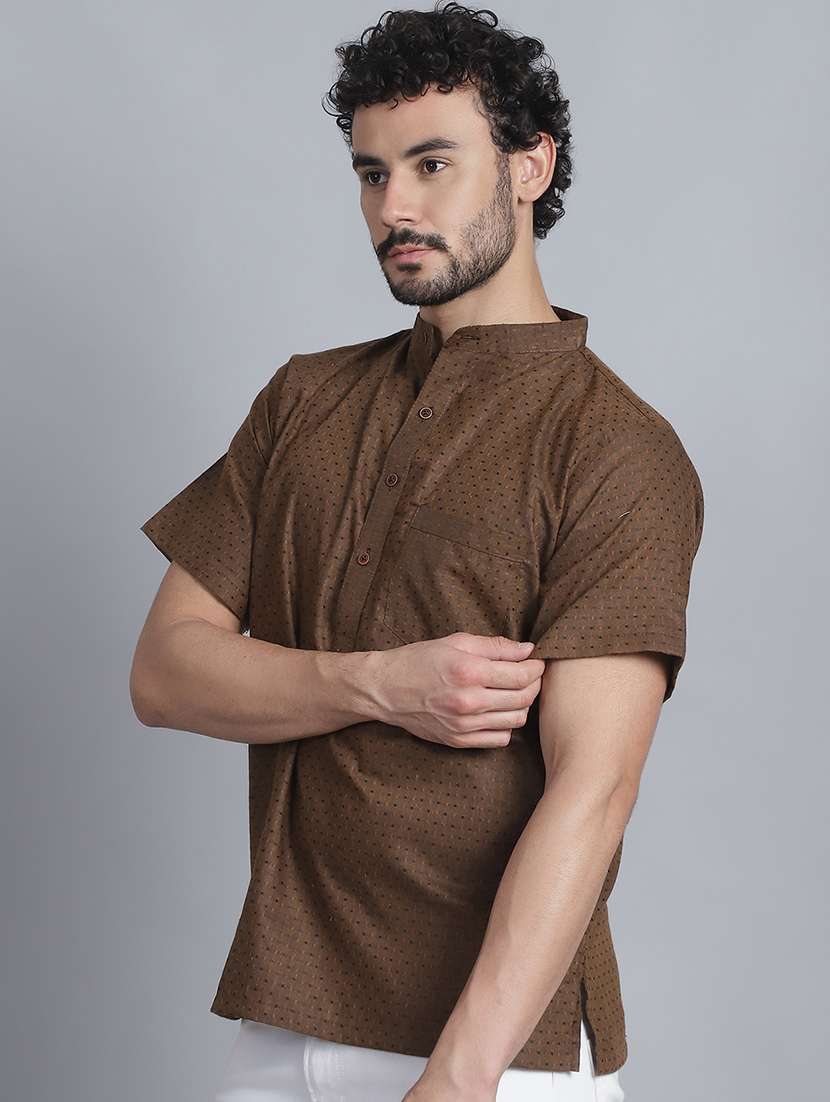 men self design mandarin neck short kurta - 22182673 -  Standard Image - 1