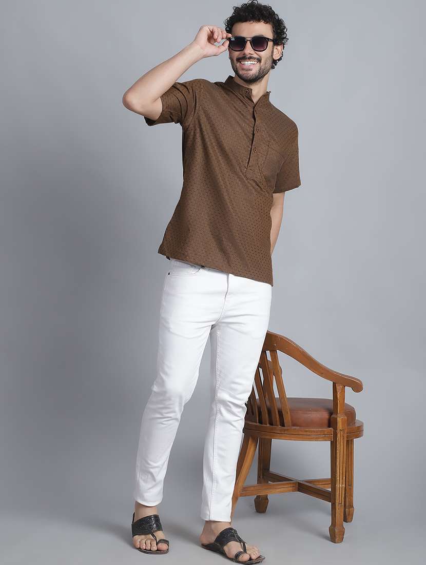 men self design mandarin neck short kurta - 22182673 -  Standard Image - 4