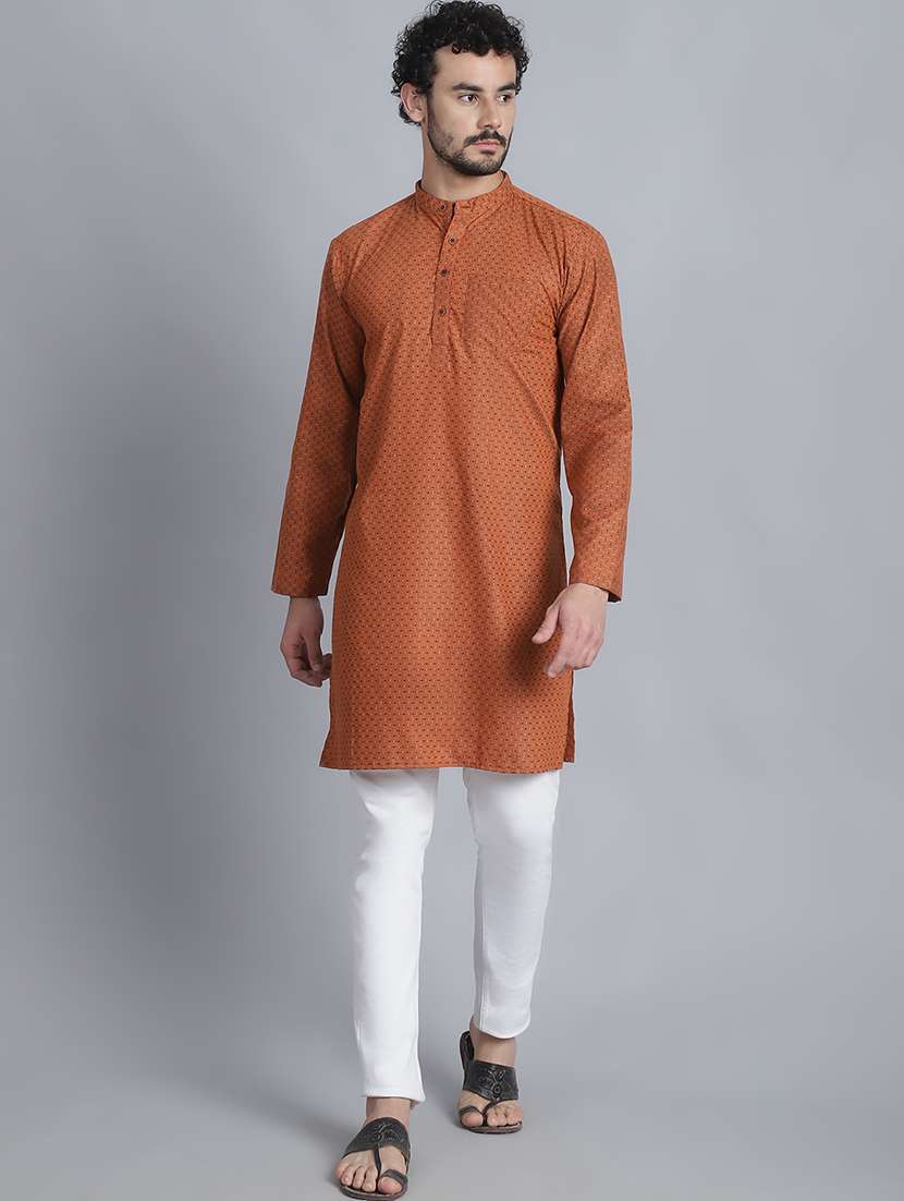 men self design mandarin neck long kurta - 22182674 -  Standard Image - 1