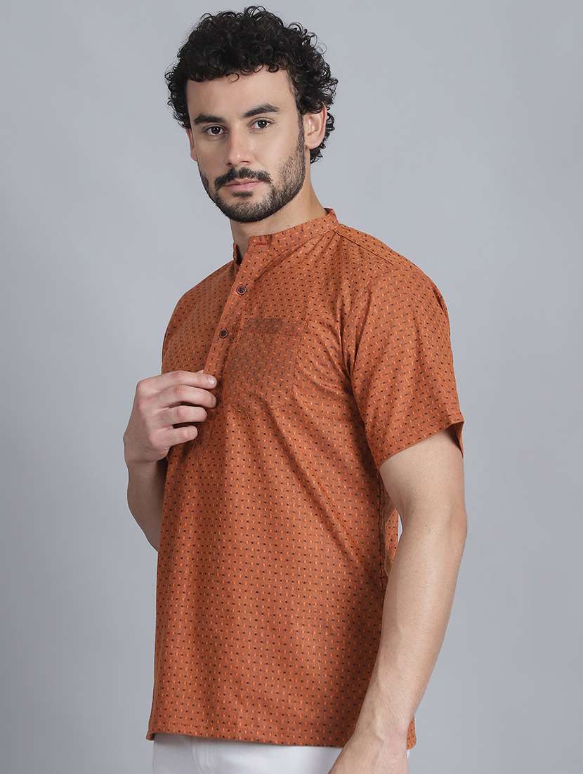 men self design mandarin neck short kurta - 22182675 -  Standard Image - 1