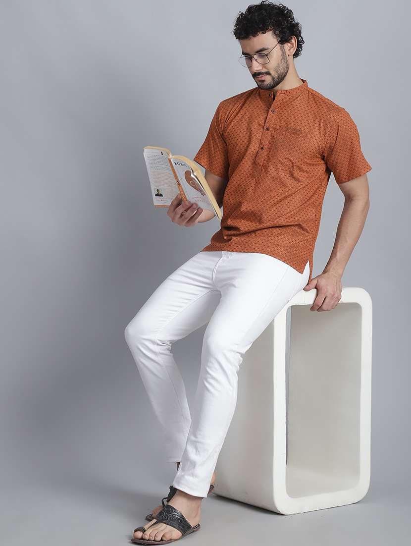men self design mandarin neck short kurta - 22182675 -  Standard Image - 4