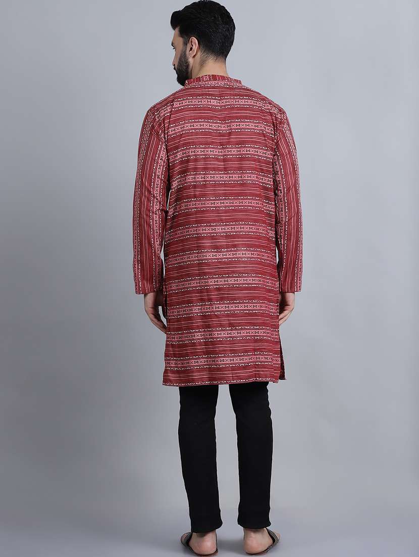 men self design mandarin neck long kurta - 22182676 -  Standard Image - 4