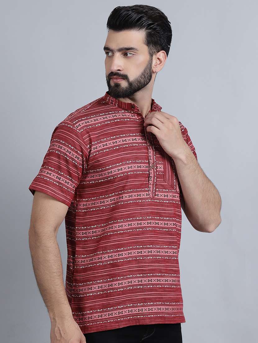 men self design mandarin neck short kurta - 22182677 -  Standard Image - 1