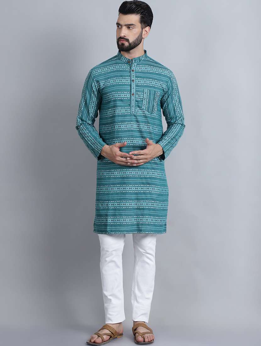 men self design mandarin neck long kurta - 22182678 -  Standard Image - 1