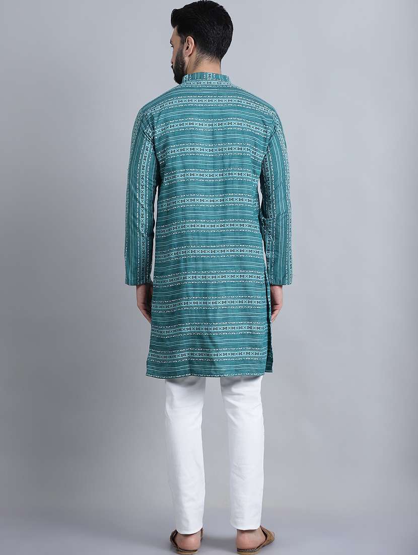 men self design mandarin neck long kurta - 22182678 -  Standard Image - 4