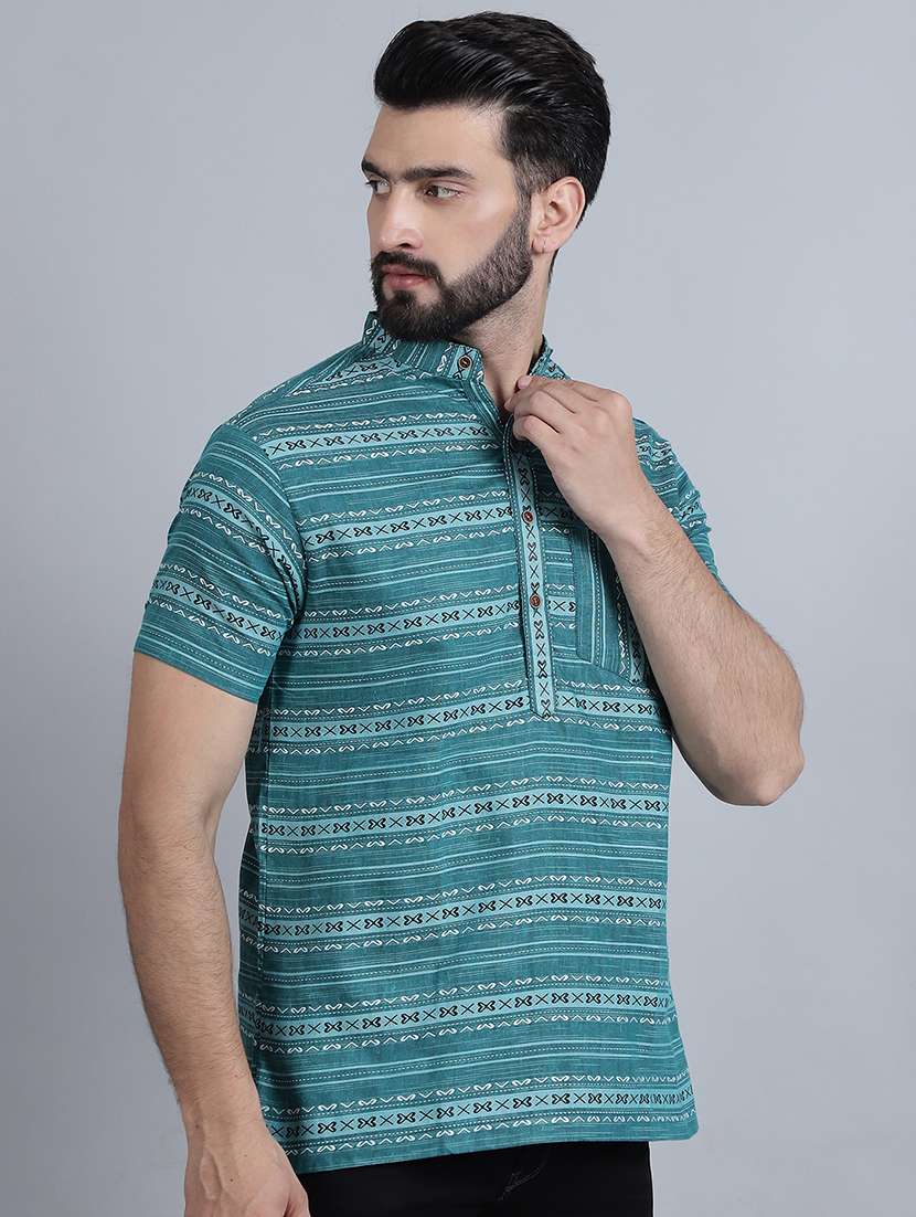 men self design mandarin neck short kurta - 22182679 -  Standard Image - 1
