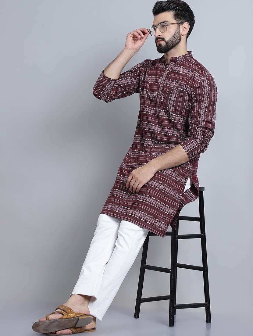 men self design mandarin neck long kurta - 22182680 -  Standard Image - 1