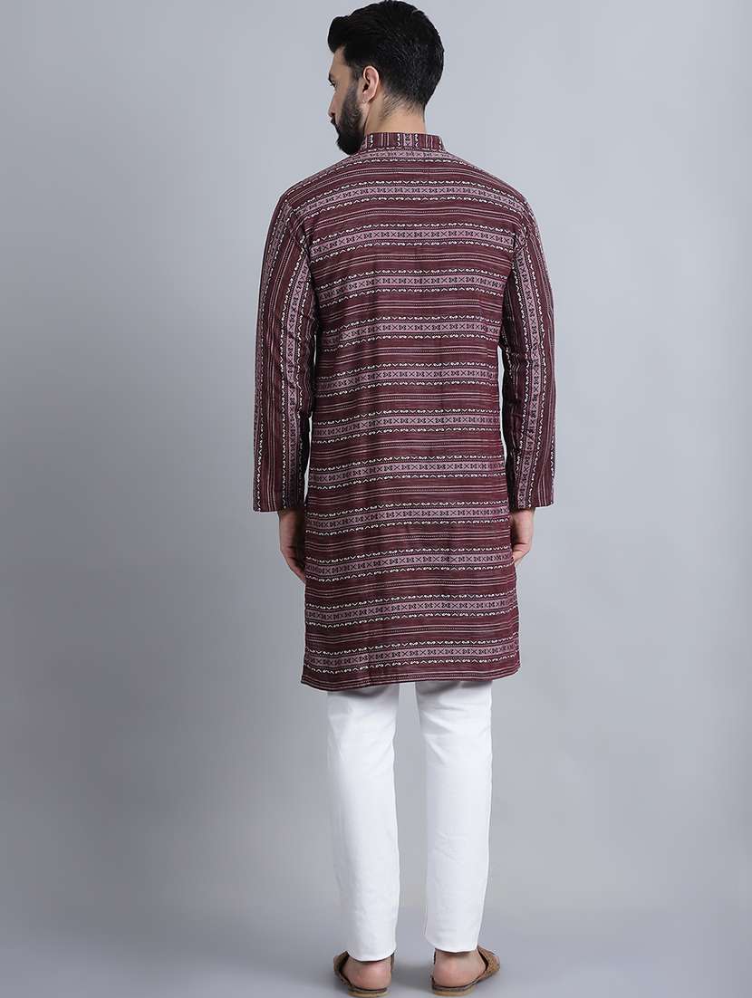 men self design mandarin neck long kurta - 22182680 -  Standard Image - 4