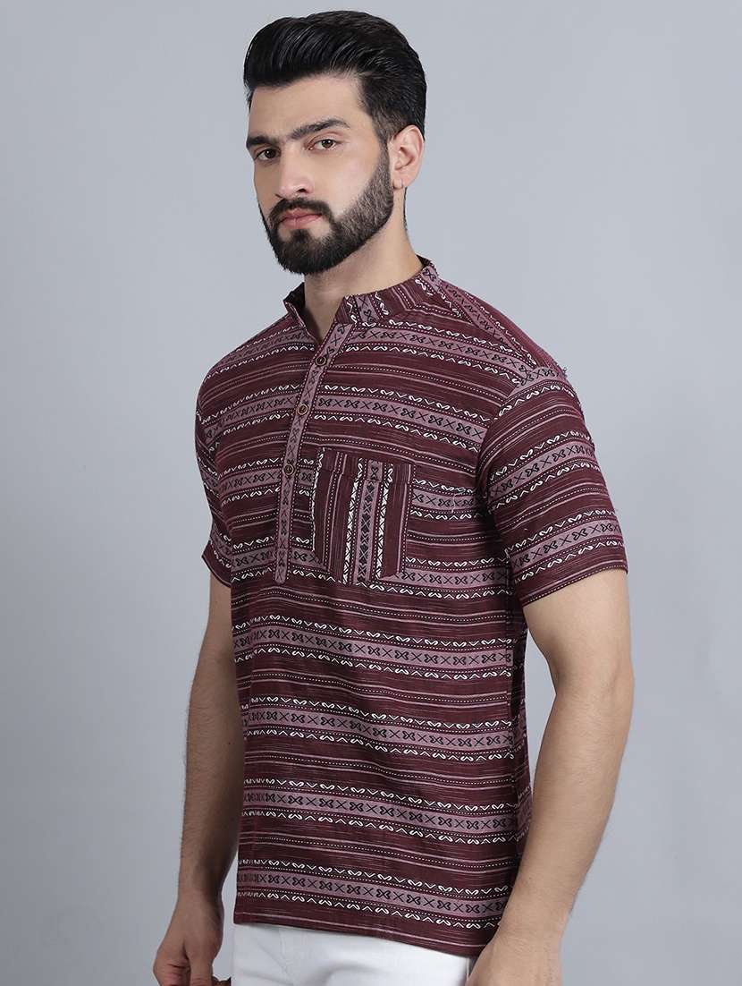 men self design mandarin neck short kurta - 22182681 -  Standard Image - 1