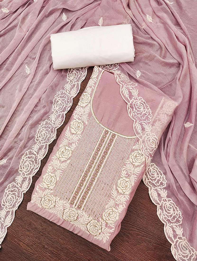 women solid with work embroidered unstitched suit set - 22182682 -  Standard Image - 1