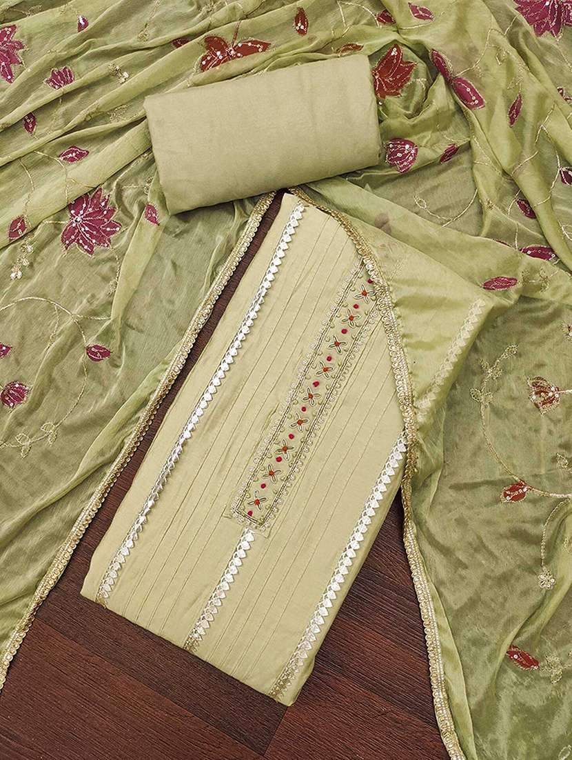 women solid with work embroidered unstitched suit set - 22182698 -  Standard Image - 1