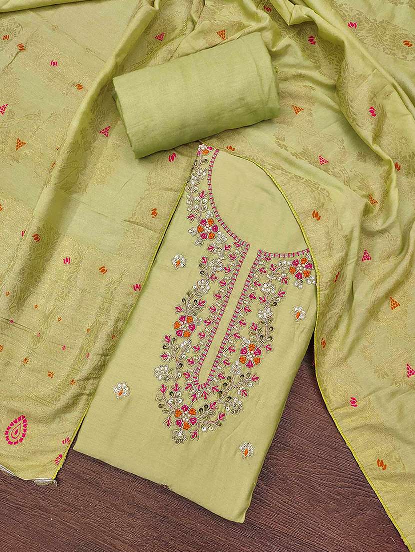 women solid with work embroidered unstitched suit set - 22182702 -  Standard Image - 1
