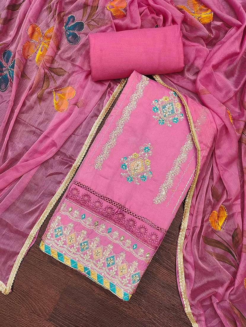 women solid with work embroidered unstitched suit set - 22182719 -  Standard Image - 1