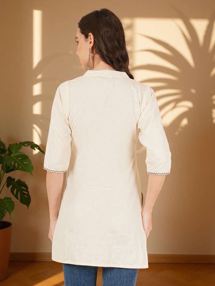 women solid with work three quarter sleeve straight kurti - 22182765 -  Standard Image - 4