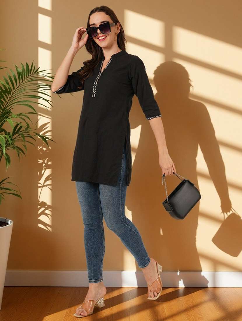 women solid three quarter sleeve straight kurti - 22182769 -  Standard Image - 6