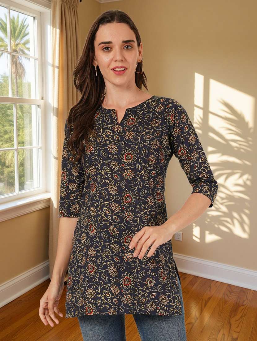 women printed three quarter sleeve straight kurti - 22182781 -  Standard Image - 1
