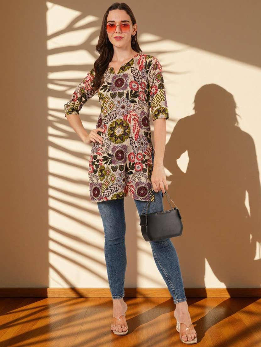 women printed three quarter sleeve straight kurti - 22182782 -  Standard Image - 4