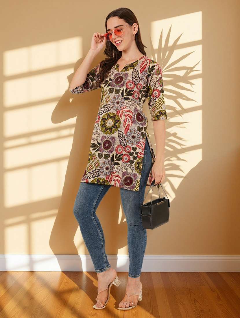 women printed three quarter sleeve straight kurti - 22182782 -  Standard Image - 6