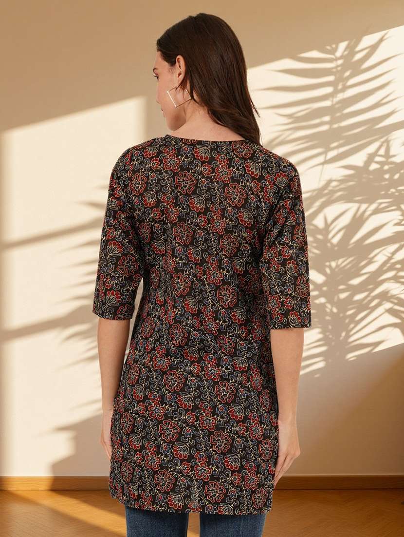 women floral printed three quarter sleeve straight kurti - 22182783 -  Standard Image - 4