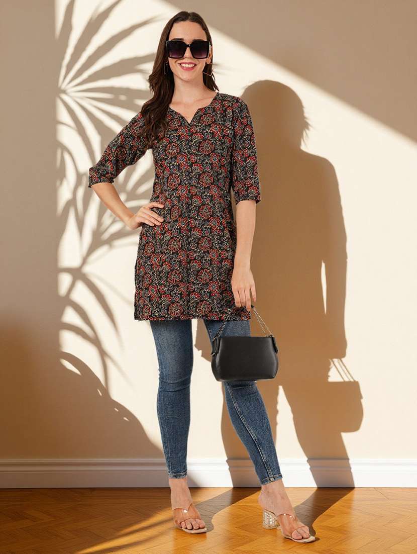 women floral printed three quarter sleeve straight kurti - 22182783 -  Standard Image - 6