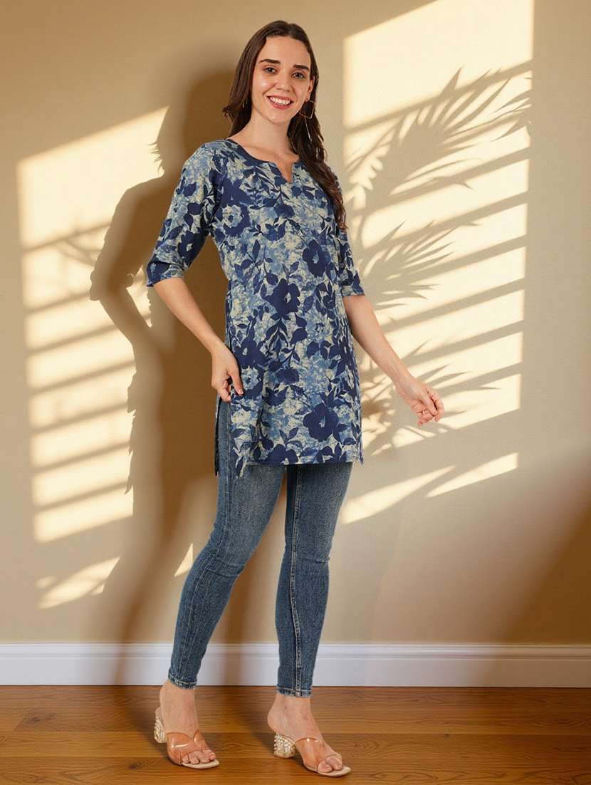 women floral printed three quarter sleeve straight kurti - 22182784 -  Standard Image - 6