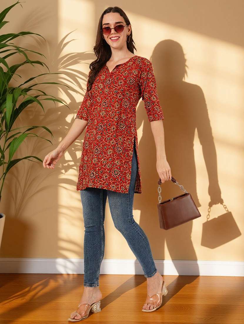 women printed three quarter sleeve straight kurti - 22182785 -  Standard Image - 4