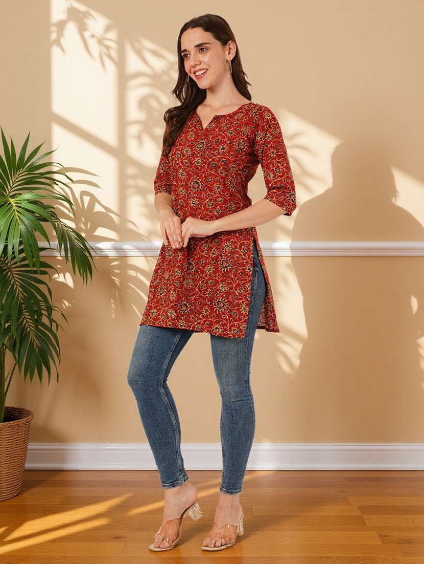 women printed three quarter sleeve straight kurti - 22182785 -  Standard Image - 6