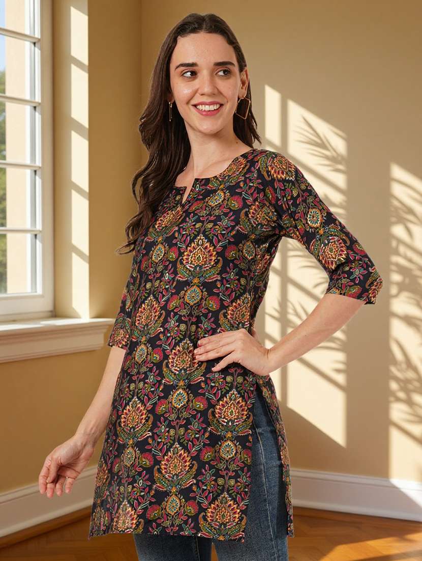 women printed three quarter sleeve straight kurti - 22182787 -  Standard Image - 1
