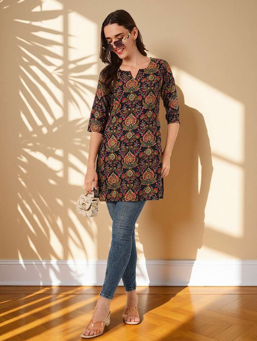 women printed three quarter sleeve straight kurti - 22182787 -  Standard Image - 4