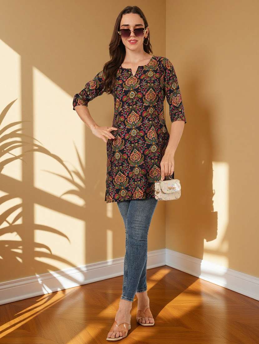 women printed three quarter sleeve straight kurti - 22182787 -  Standard Image - 6