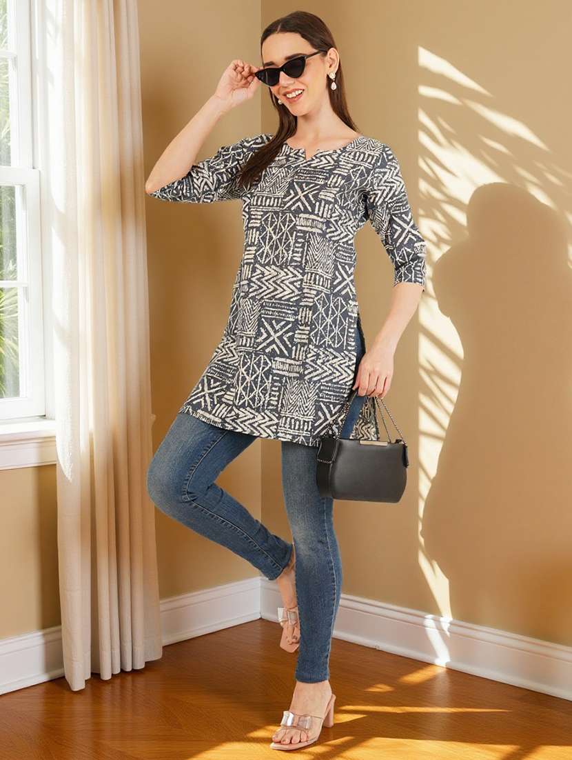 women printed three quarter sleeve straight kurti - 22182788 -  Standard Image - 4