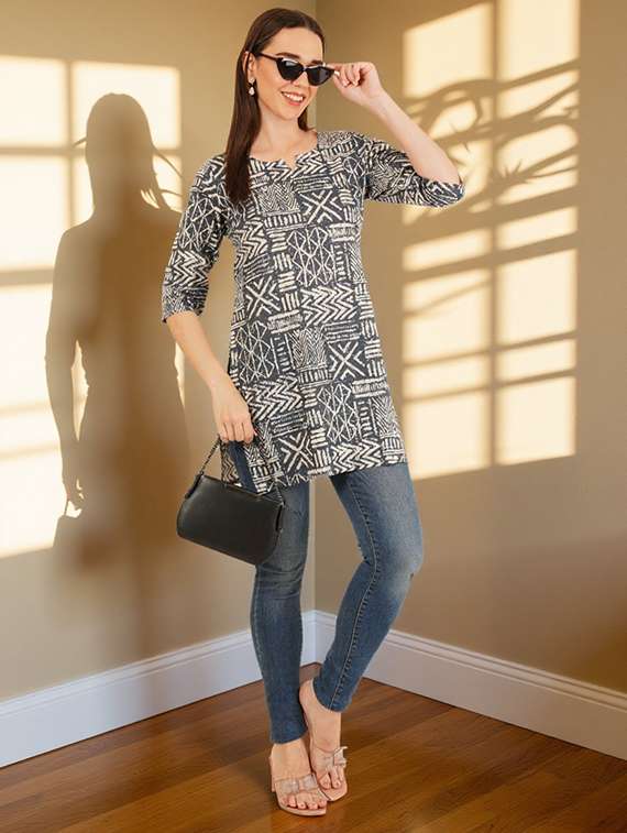 women printed three quarter sleeve straight kurti - 22182788 -  Standard Image - 6