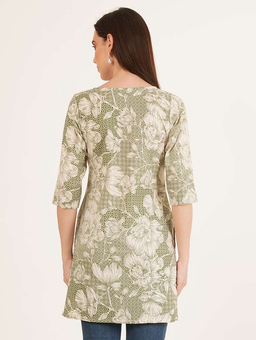 women floral printed three quarter sleeve straight kurti - 22182790 -  Standard Image - 1