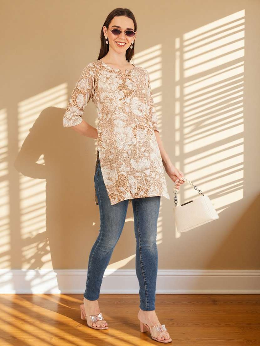 women floral printed three quarter sleeve straight kurti - 22182791 -  Standard Image - 4