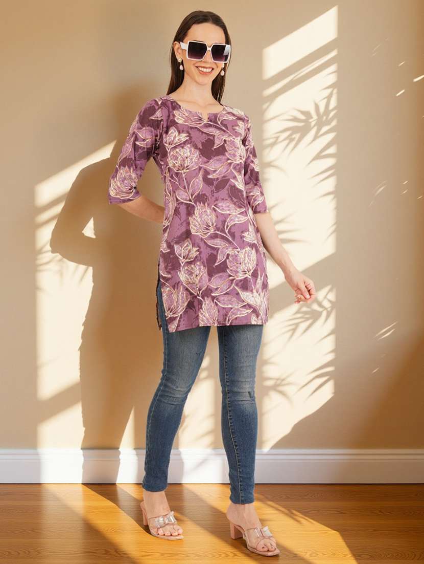 women floral printed three quarter sleeve straight kurti - 22182792 -  Standard Image - 4