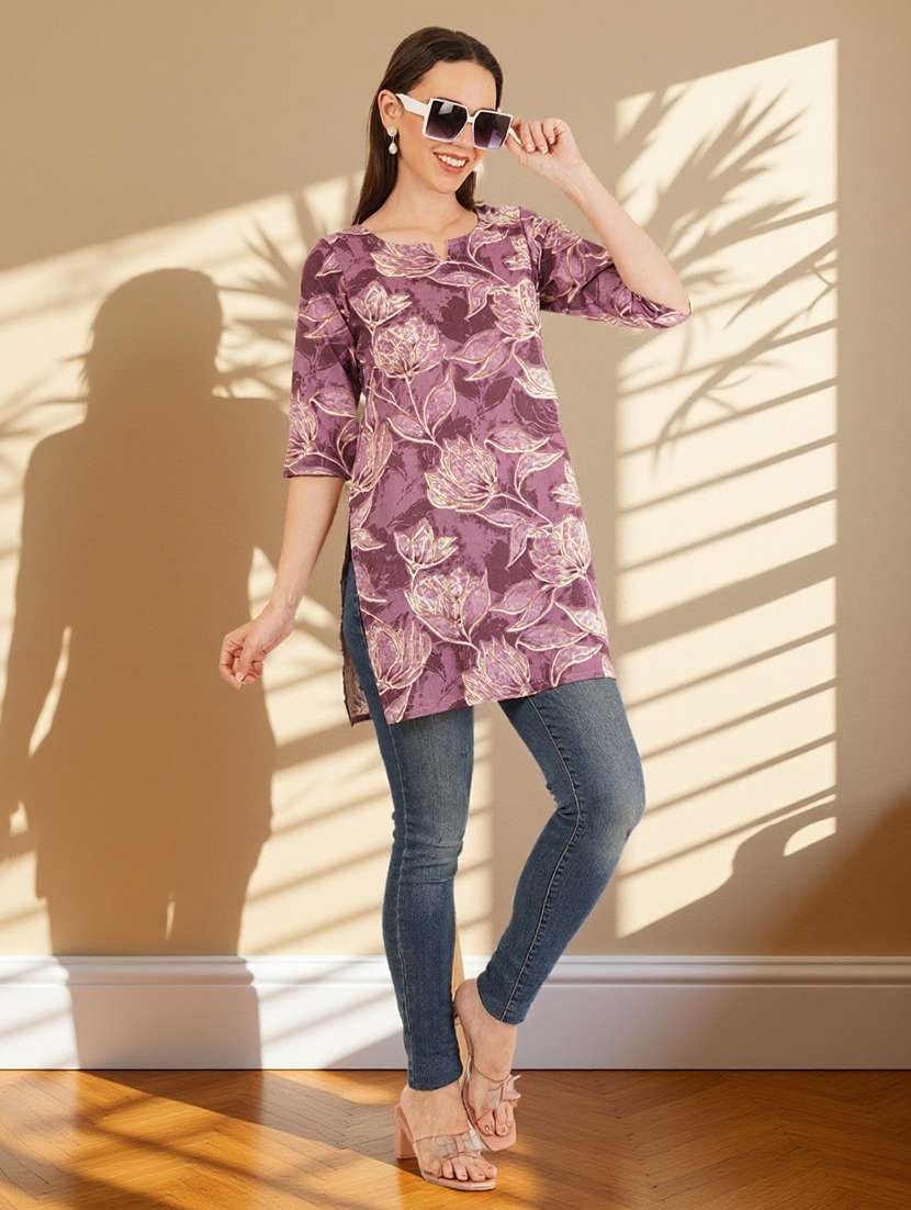 women floral printed three quarter sleeve straight kurti - 22182792 -  Standard Image - 6