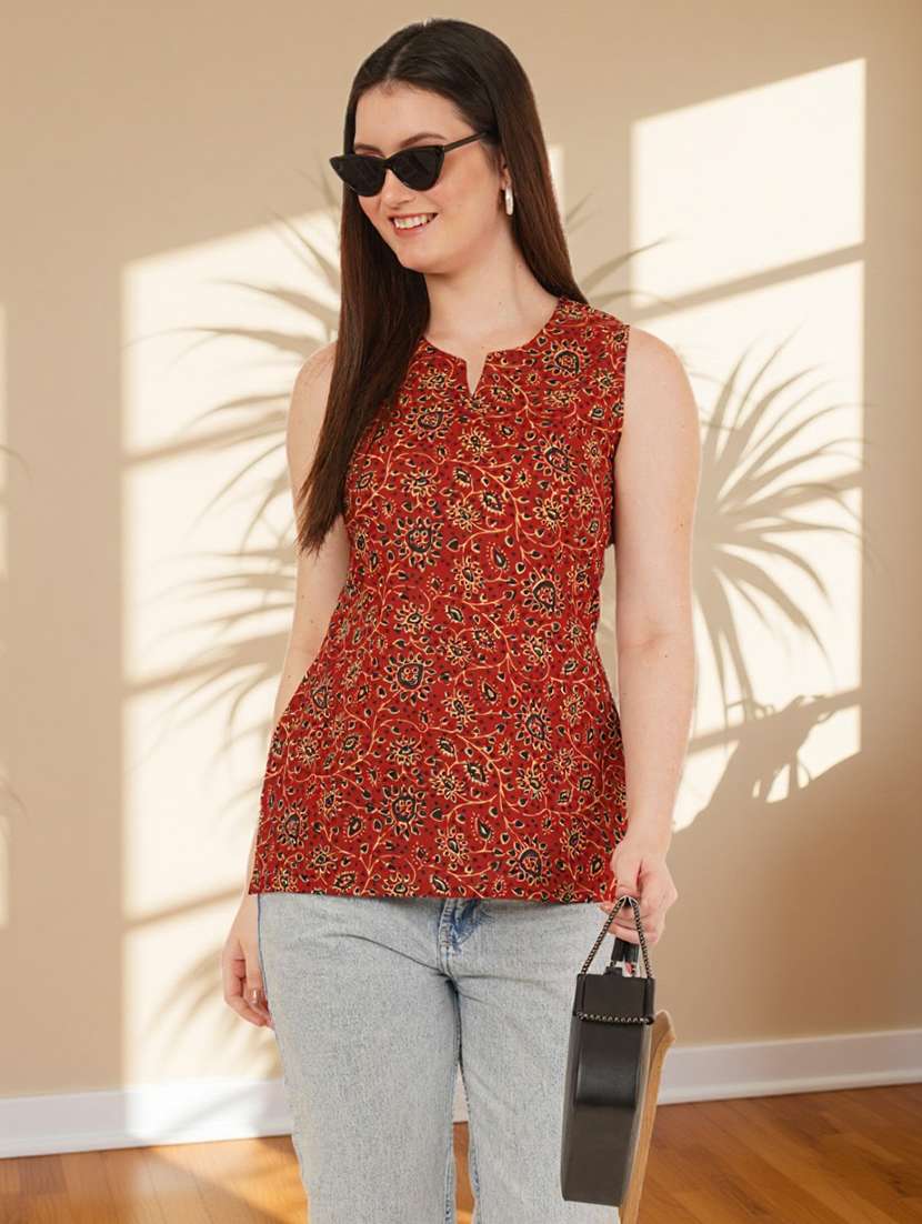 women printed sleeveless straight kurti - 22182797 -  Standard Image - 1