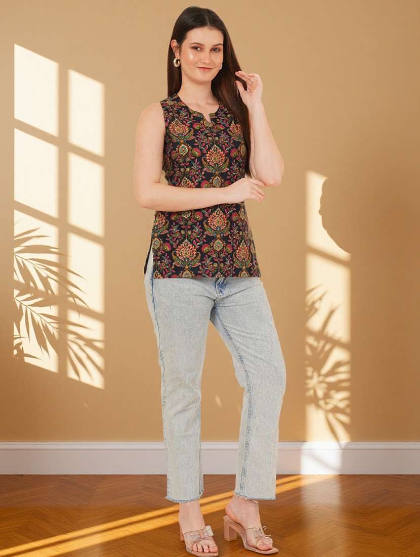 women printed sleeveless straight kurti - 22182799 -  Standard Image - 4
