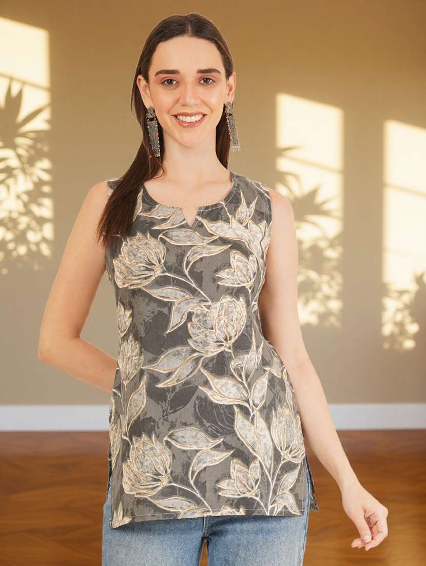 women floral printed sleeveless straight kurti - 22182804 -  Standard Image - 1