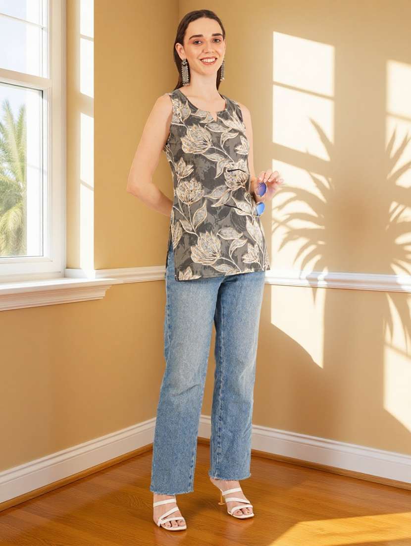 women floral printed sleeveless straight kurti - 22182804 -  Standard Image - 6