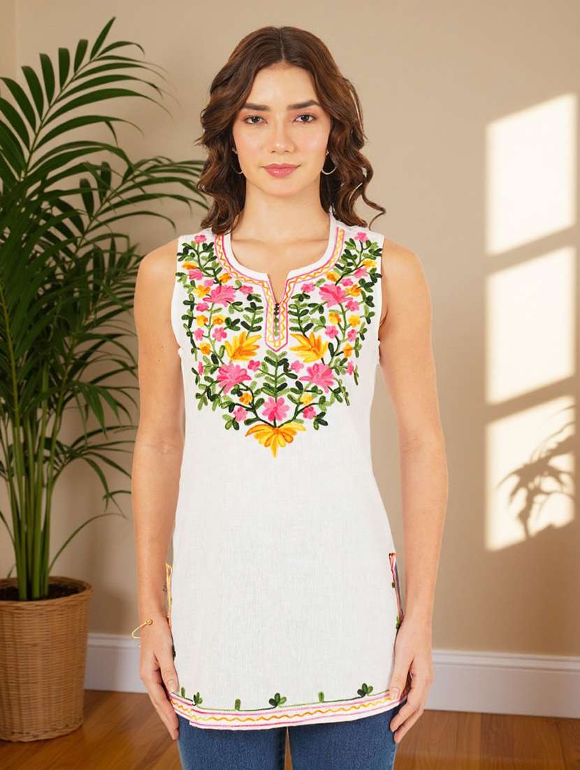 women solid with work sleeveless straight kurti - 22182807 -  Standard Image - 1