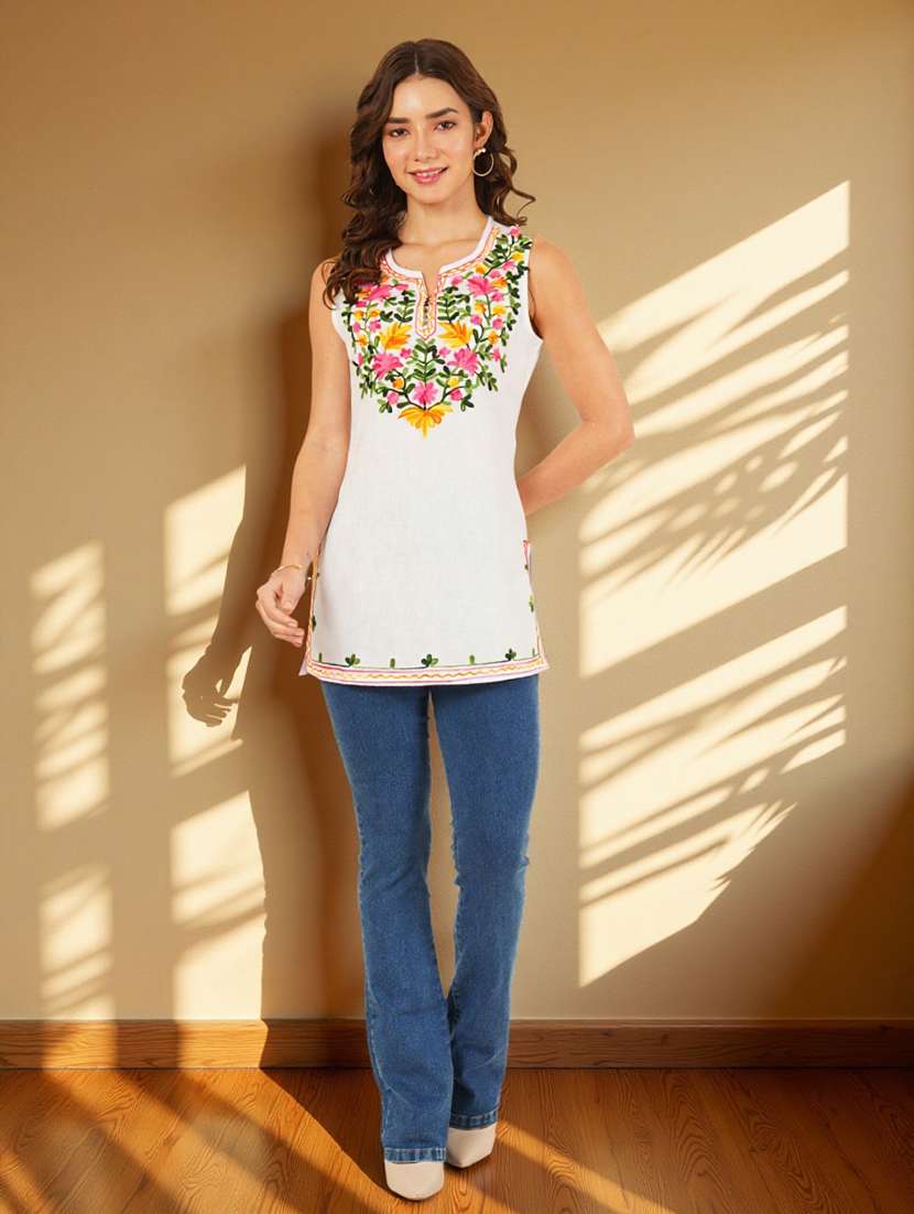 women solid with work sleeveless straight kurti - 22182807 -  Standard Image - 6