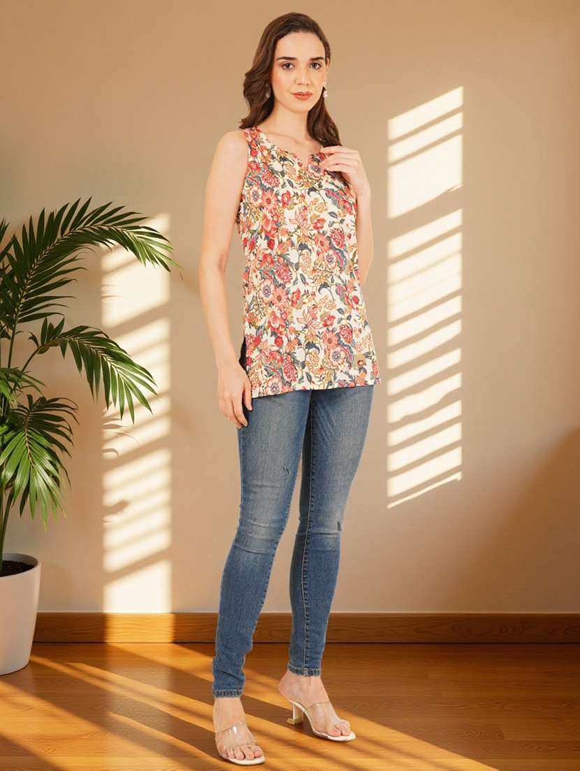 women floral printed sleeveless straight kurti - 22182809 -  Standard Image - 6