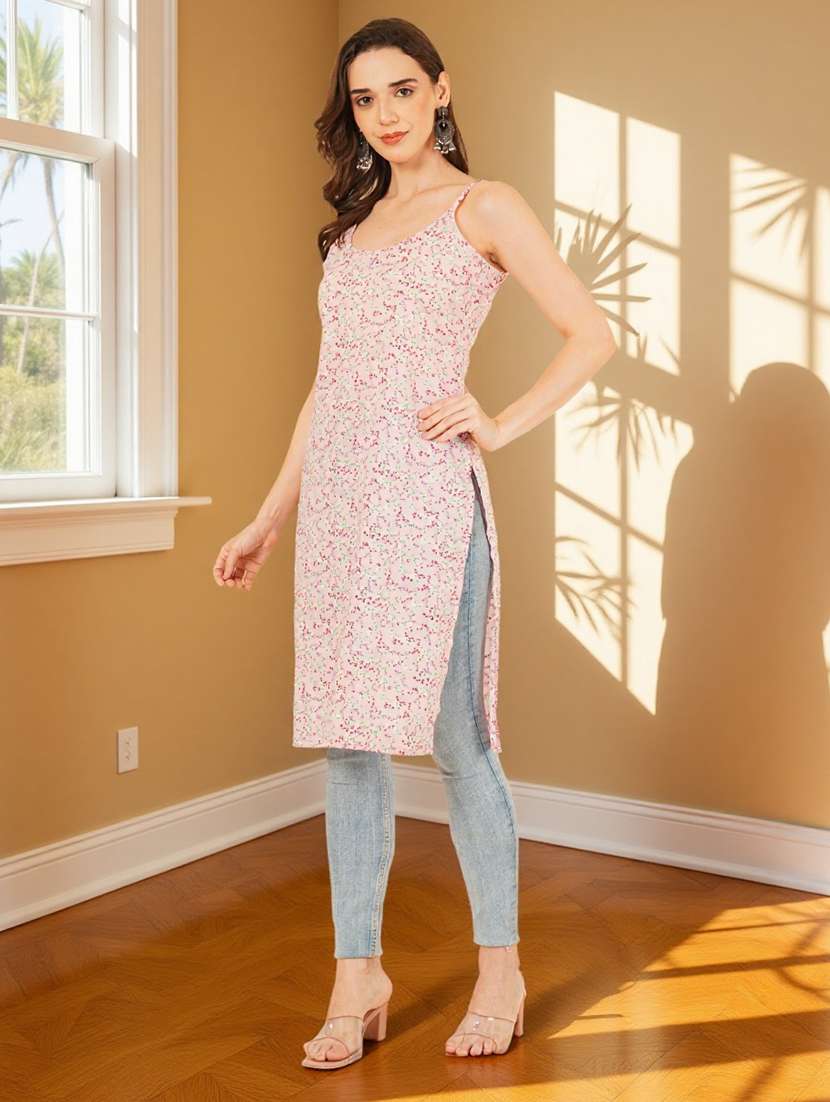 women printed shoulder strap straight kurta - 22182812 -  Standard Image - 4