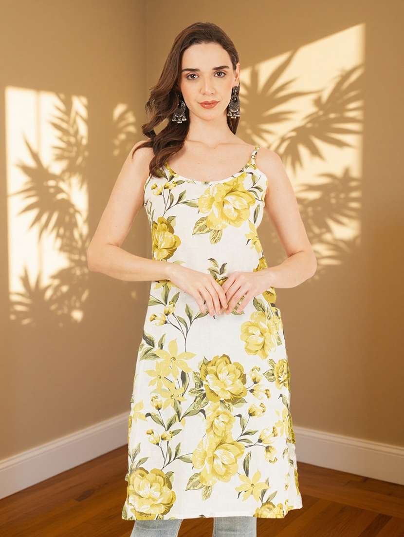 women floral printed shoulder strap straight kurta