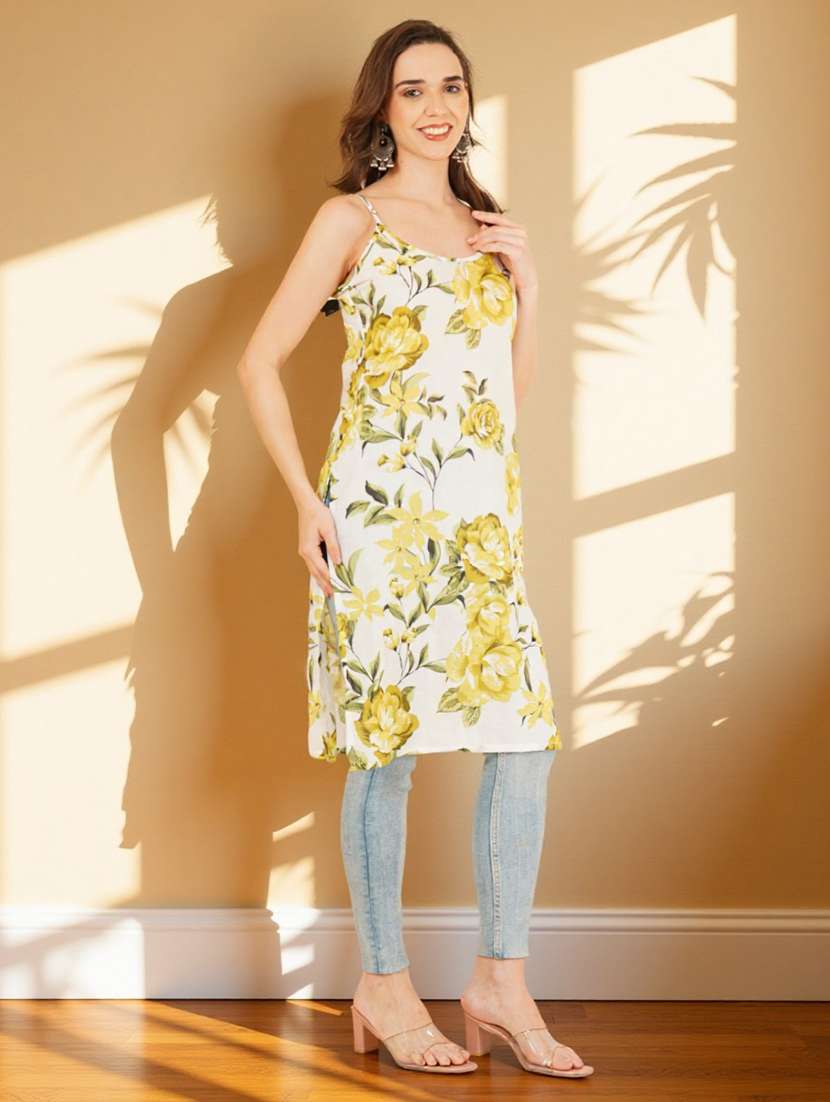 women floral printed shoulder strap straight kurta - 22182814 -  Standard Image - 1