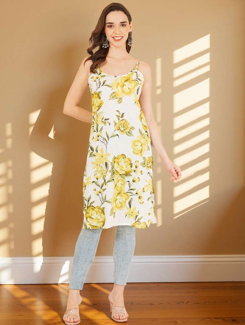 women floral printed shoulder strap straight kurta - 22182814 -  Standard Image - 4
