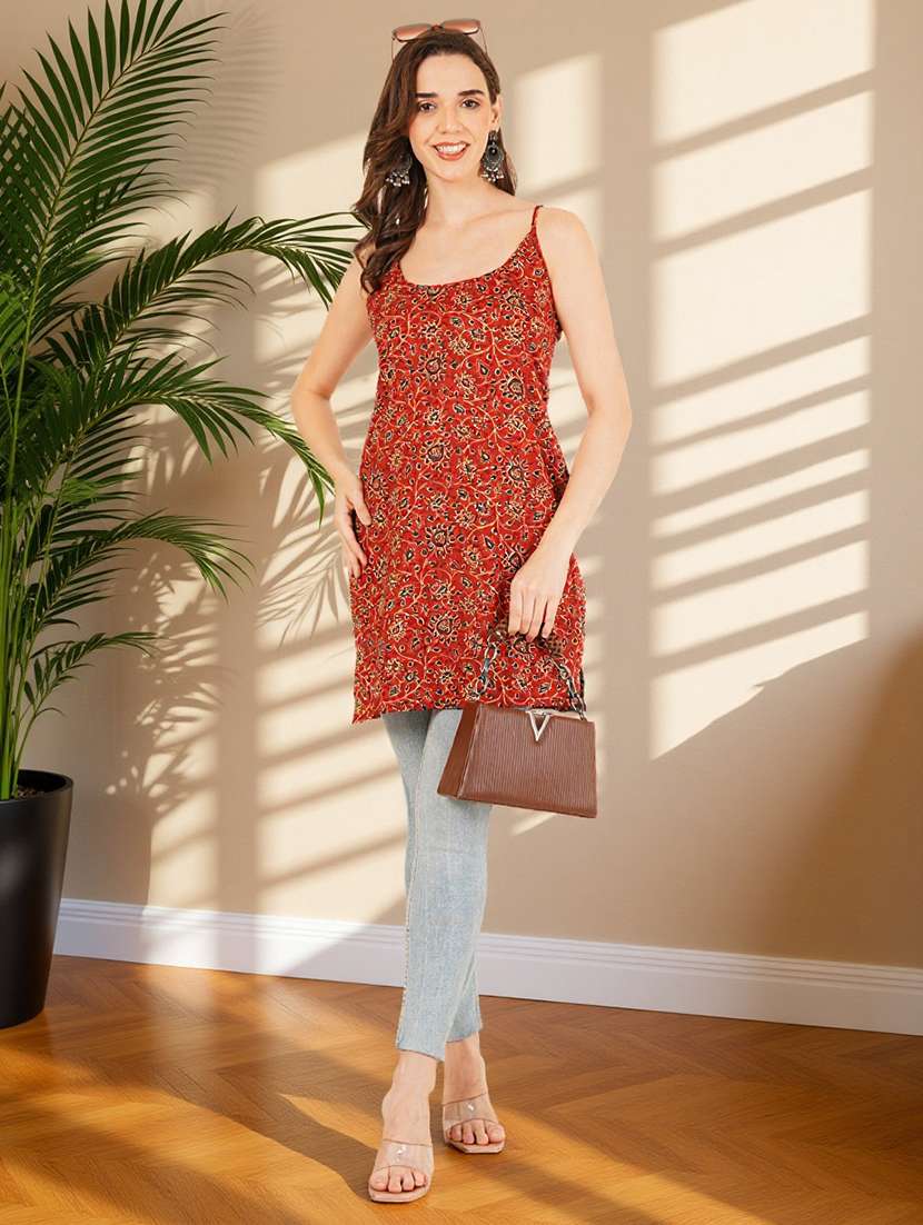 women printed shoulder strap straight kurti - 22182817 -  Standard Image - 6