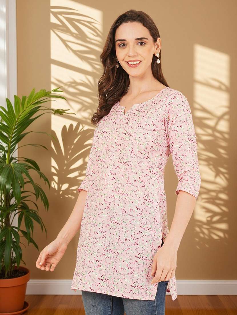 women printed three quarter sleeve straight kurti - 22182821 -  Standard Image - 1